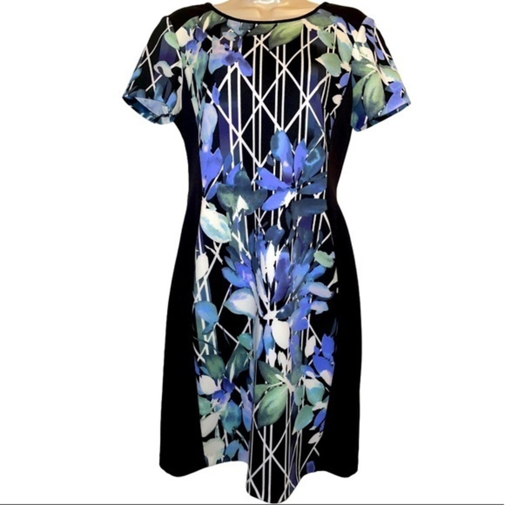 Vince Camuto floral on black midi dress